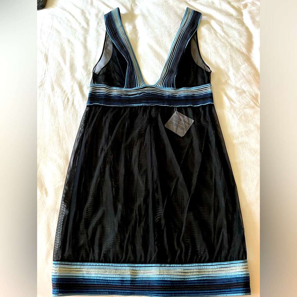 La Perla Tulle Nervure Collection Black With Blues Trim Sheer Trim Negligee Szl